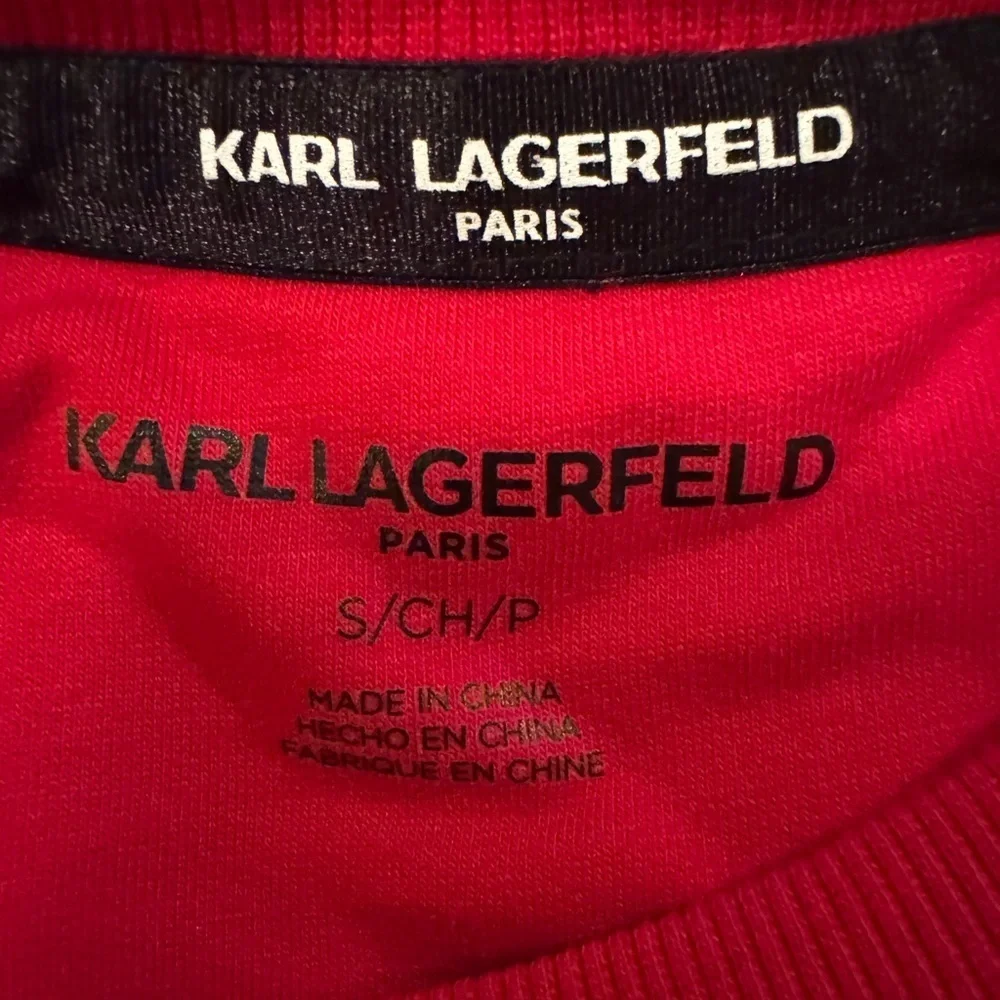 Karl Lagerfeld Paris Embellished Logo Red Sweatshirt Pullover Women’s Sz S - Picture 4 of 10